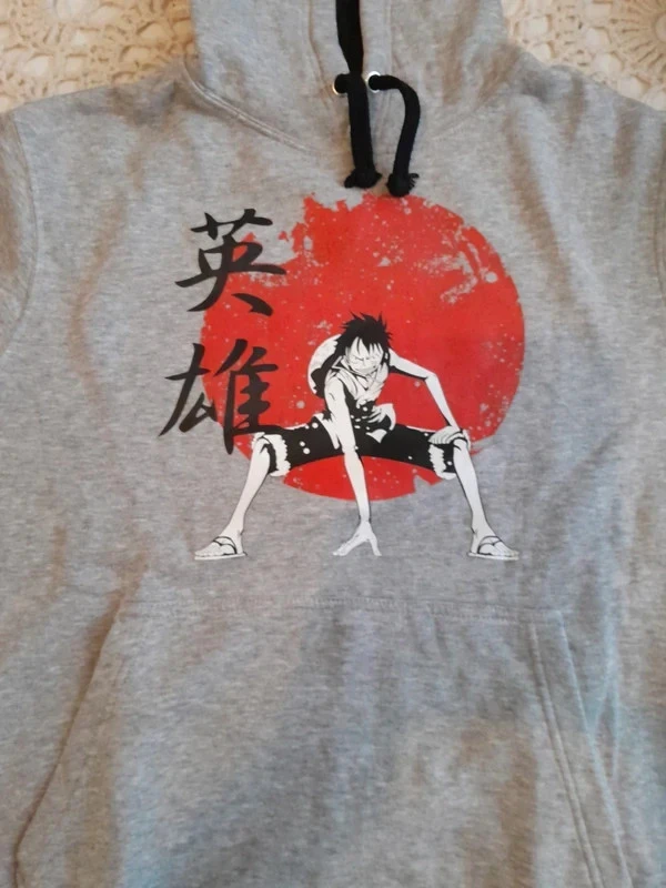 Suéter com capuz (hoodie) de cor cinza claro, Luffy de One Piece – photo 8